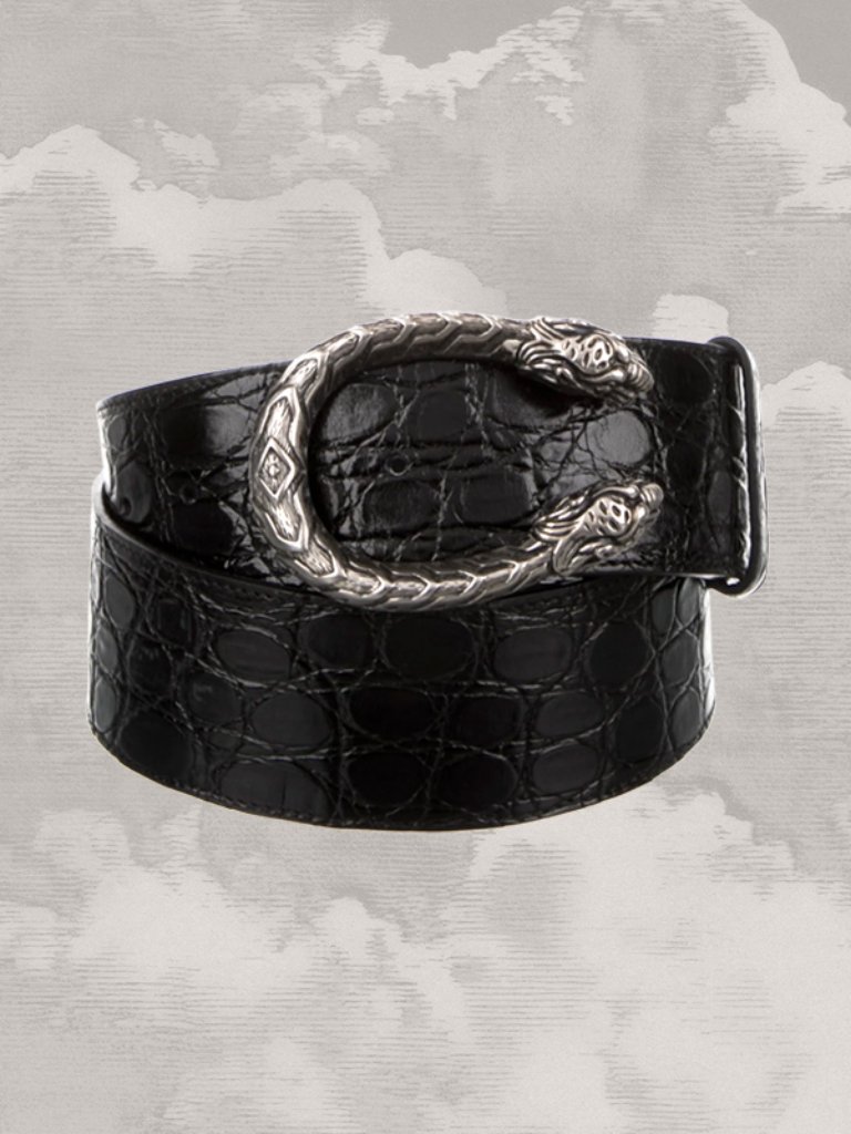 Gucci Dionysus Black Croc Embossed Leather Belt Large Silver Womens